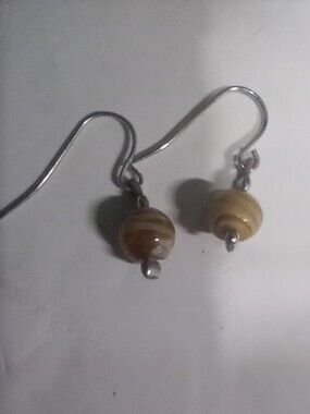 Handcrafted Beige Yellow Amber Glass Bead Dangle Earrings